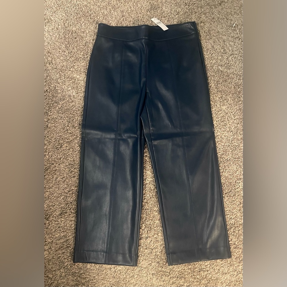 Navy Faux leather Ann Taylor cropped wide leg dress pant Brand NEW